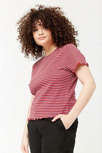 Plus Size Striped Lettuce-edge Top