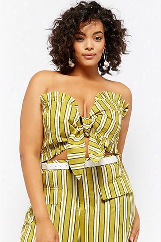 Plus Size Striped Tie-front Tube Top