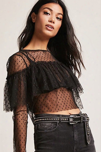 Ruffle Swiss Dot Mesh Top