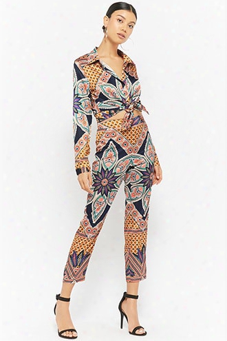 Satin Ornate Print Top & Pants Set