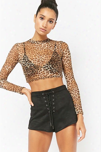 Sheer Mesh Leopard Crop Top