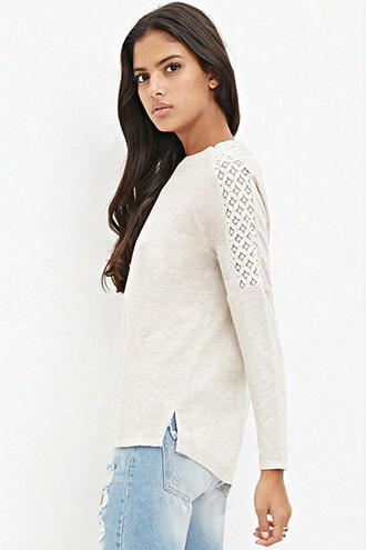 Slub Knit Crochet-trimmed Top