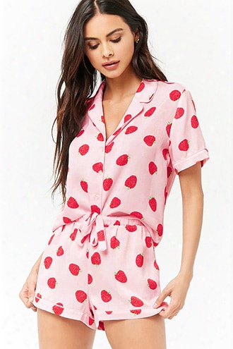 Strawberry Print Shirt & Shorts Pajama Set