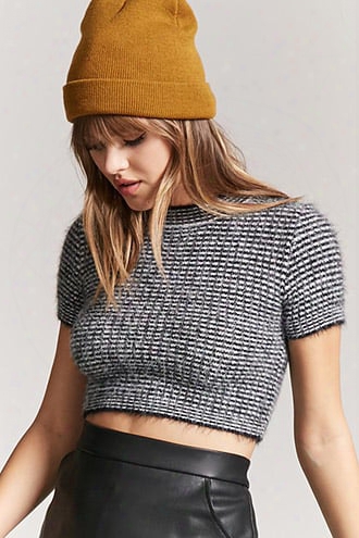 Stripe Fuzzy Knit Crop Top