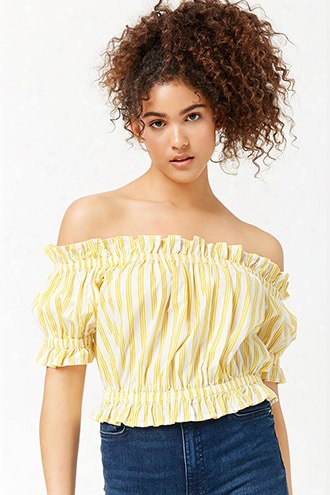 Striped Ruffle-trim Crop Top