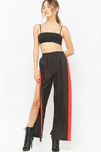 Striped Split-leg Pants