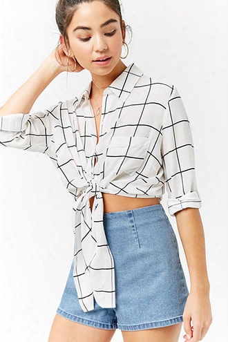 Tie-front Grid Shirt