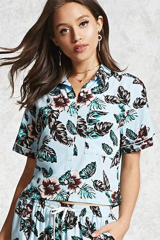 Tropical Cropped Pajama Shirt