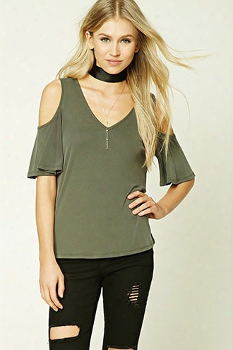 V-neck Open-shoulder Top