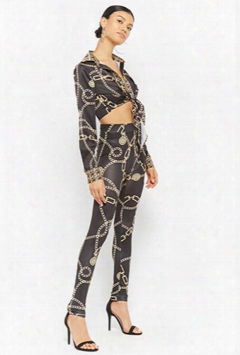 Chain-link Print C Rop Top & Leggings Set