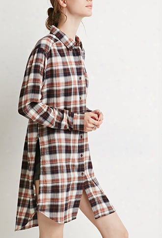 Contemporary High-slit Plaid Flannel Tunic