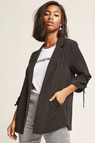 Crepe Ruched-sleeve Blazer