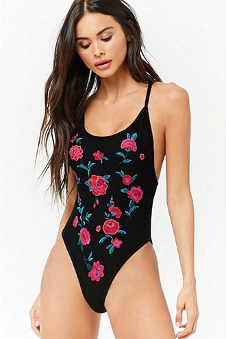 Embroidered Mesh One-iece Swimsuit