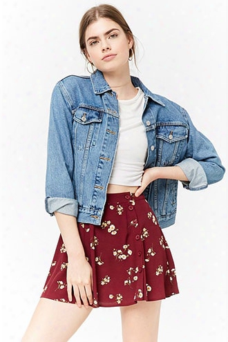 Floral Button-front Mini Skirt