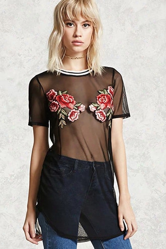 Floral Embroidered Mesh Top