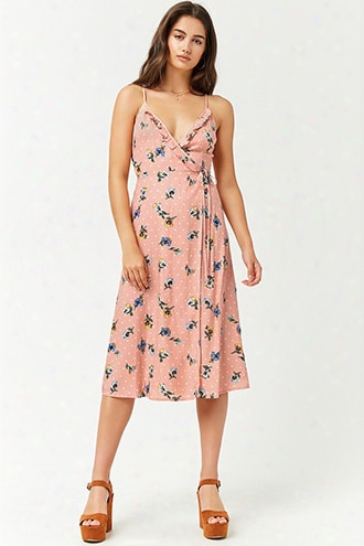 Floral Polka Dot Ruffle-trim Wrap Dress