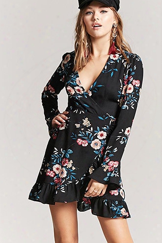 Floral Textured Surplice Wrap Dress