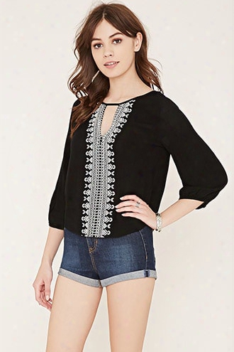 Geo-embroidered Gauze Top