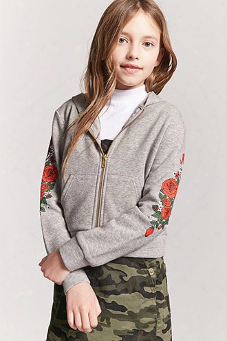 Girls Fleece-knit Floral-sleeve Hoodie (kids)