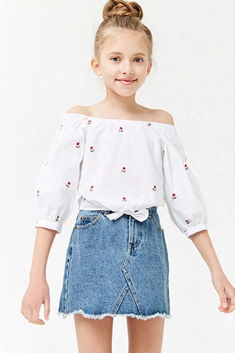 Girls Rose Print Off-the-shoulder Top (kids)