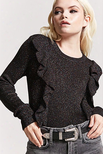 Glitter Knit Ruffle-trim Sweater