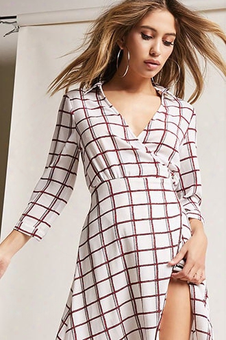 Grid Print Wrap Dress