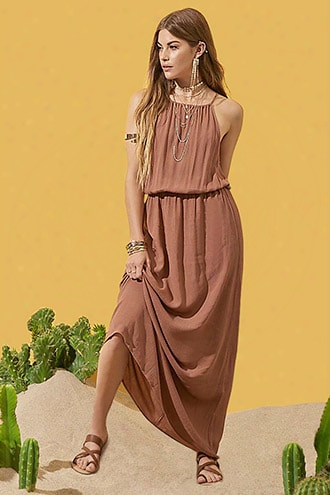 High-neck Crinkle Maxi Dress