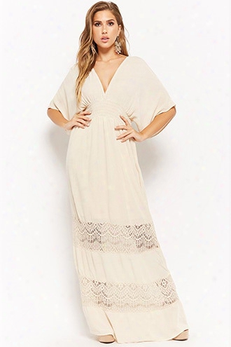 Lace-panel Smocked Maxi Dress