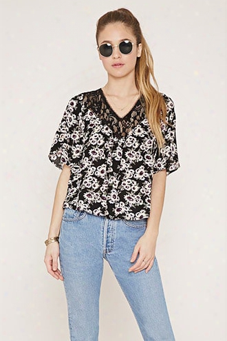 Lace-paneled Floral Top