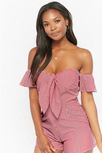 Off-the-shoulder Gingham Romper