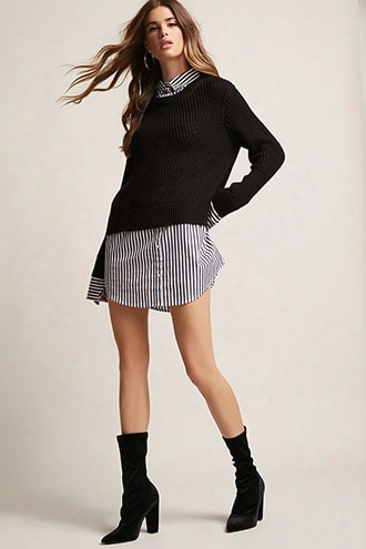 Pinstriped Sweater-knit Twofer Top