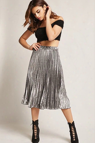 Pleated Metallic Midi Skirt