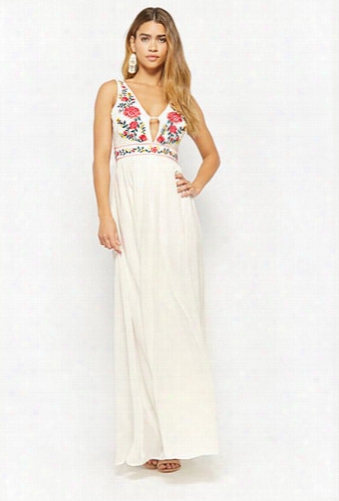 Plunging Embroidered Floral Gown