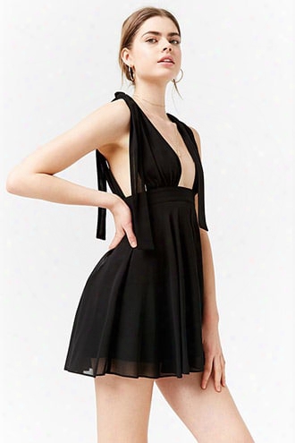 Plunging Self-tie Chiffon Dress