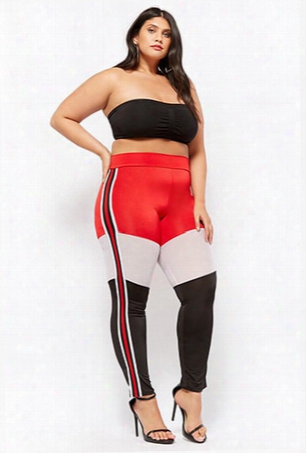 Plus Size Colorblock Mesh-panel Leggings