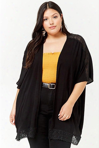 Plus Size Crochet-trim Kimono