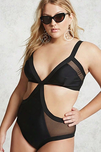 Plus Size Cutout Mesh Swimsuit