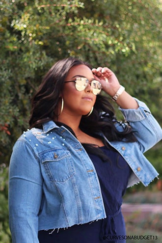 Plus Size Distressed Cropped Denim Jacket