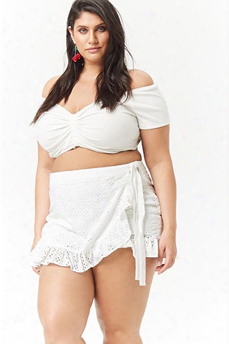 Plus Size Eyelet Wrap Skort