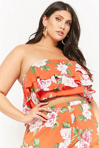 Plus Size Floral Tiered-flounce Tube Top