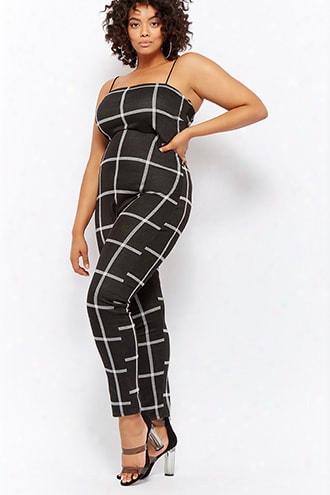 Plus Size Grid Print Jumpsuit