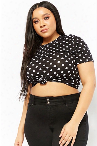 Plus Size Knotted Polka Dot Top