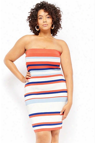 Plus Size Multi-striped Tube Dress