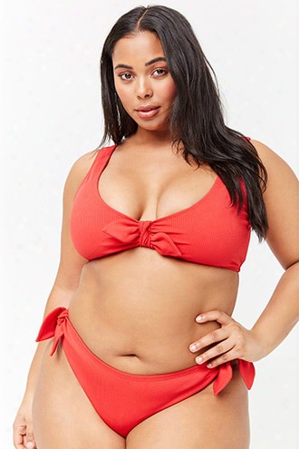 Plus Size Ribbed Tie-front Bikini Top