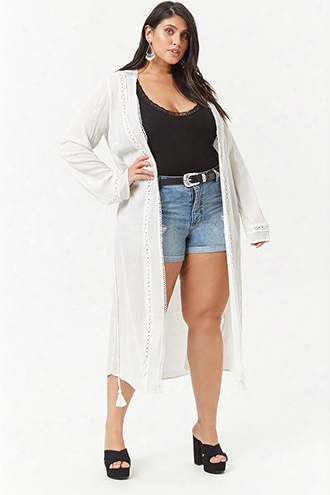 Plus Size Scalloped Open-front Longline Cardigan