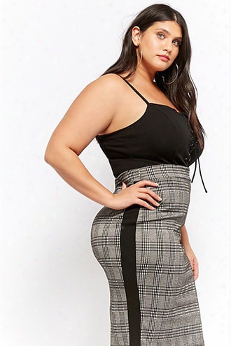 Plus Size Striped Glen Plaid Pencil Skirt