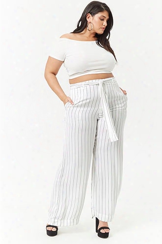 Plus Size Striped Self-tie Palazzo Pants