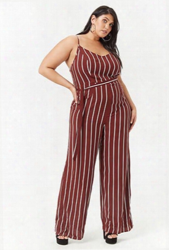 Plus Size Striped Straight Leg Jumpsuit