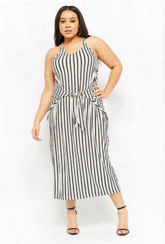 Plus Size Striped Tie-front Maxi Dress
