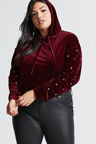 Plus Size Velvet Crop Hoodie